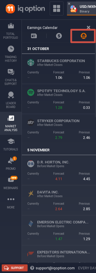 earnings calendar